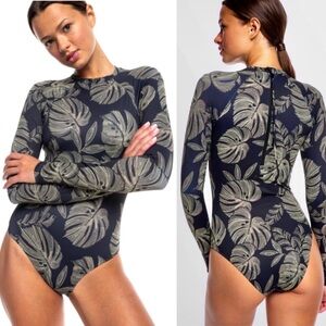 Roxy Overhead Long Sleeve Tropical Palm Rash guard One Piece Swimsuit